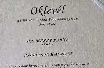 Mezey Barna Professor Emeritus címet kapott